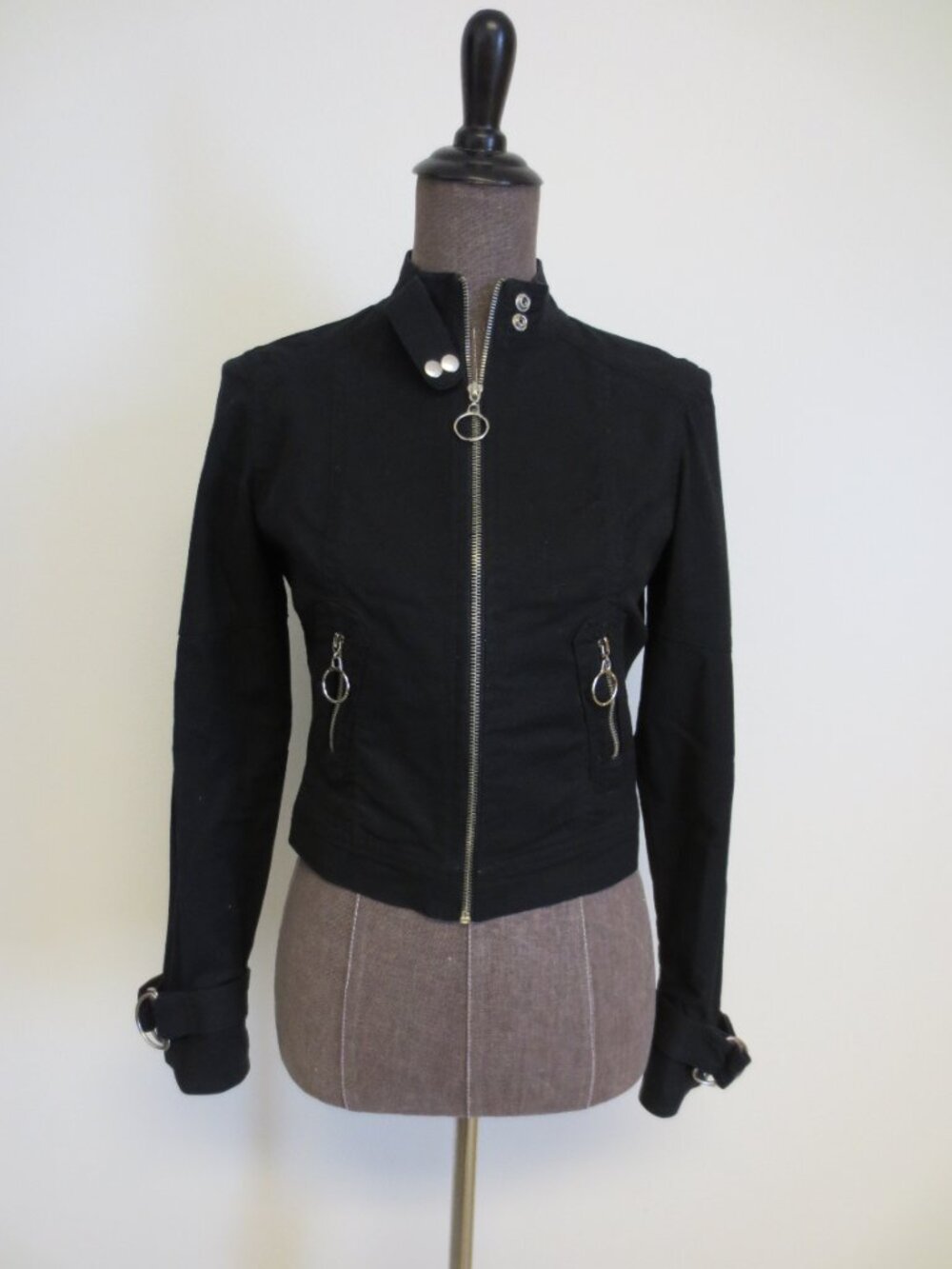 Rampage Black Moto Jacket w/ Silver Hardware Denim Fashion Stylish Crop - S - Picture 2 of 11